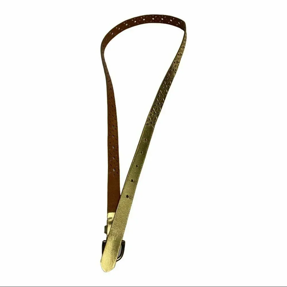 J.Crew Gold Perforated Leather Belt Size Large Boho Geometric Chic